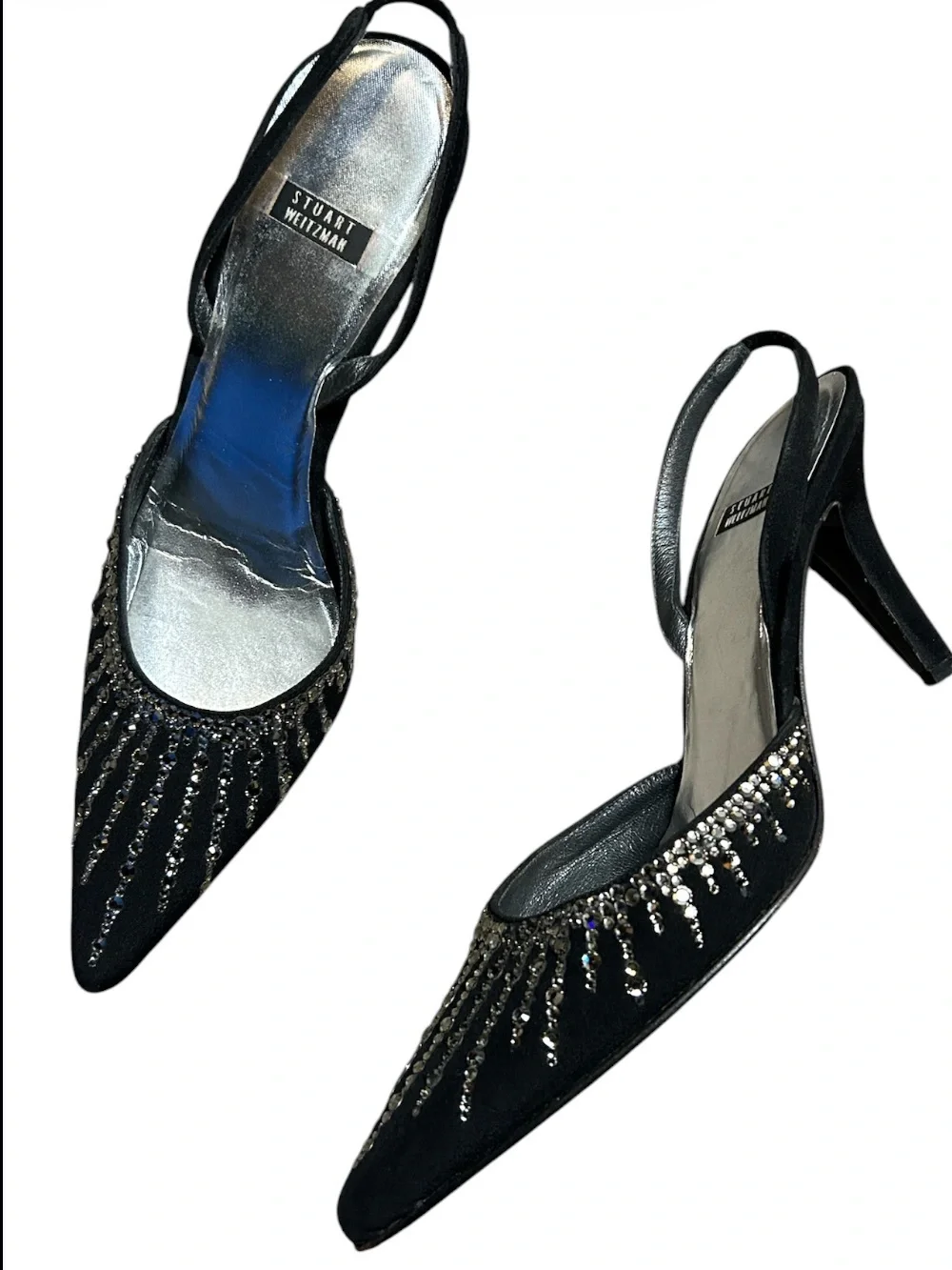 Stuart Whitman Pointed Toe Rhinestone Slingback Pumps Black Size 8B